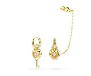 Swarovski Idyllia Collection, Mixed Cuts, Heart With Key, Pink, 18k Gold Finish