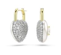 Swarovski Idyllia drop earrings, Mixed cuts, Heart, White, Gold-tone plated