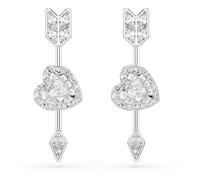 Swarovski Idyllia Drop Earrings, Mixed Cuts, Heart With Arrow, White, Rhodium Plated