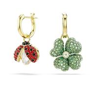 Swarovski Idyllia drop earrings, Set (3), Ladybug, Clover, Strawberry, Multicolored, Gold-tone plated