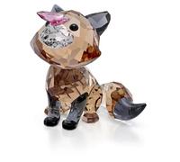 Swarovski Idyllia Fox and Butterfly Figurine, Brown Faceted Crystal Fox with Multicoloured Crystals, Part of the Idyllia Collection
