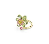 Swarovski Idyllia Mixed Cut Flower Green Gold Finish Crystal Open Ring