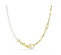 Idyllia necklace, Crystal pearl, White, Gold-tone plated