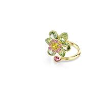 Idyllia open ring, Mixed cuts, Flower, Green, Gold-tone plated