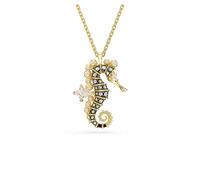 Idyllia pendant, Crystal pearls, Seahorse, White, Gold-tone plated