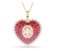 Swarovski Idyllia pendant, Mixed cuts, Heart, Pink, Gold-tone plated