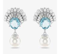 Swarovski Idyllia Rhodium Plated Blue Sheel & Pearl Dropper Earrings 5680301