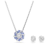 Swarovski Idyllia Set Mixed Size, Flower, Blue, Rhodium plating, Largo del collar: 38 - 45 cm, Rhodium, Crystal