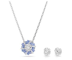Swarovski Idyllia Set Mixed Size, Flower, Blue, Rhodium plating, Largo del collar: 38 - 45 cm, Rhodium, Crystal