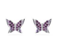 Swarovski Idyllia Stud Earrings, Round Cut, Butterfly, Purple, Rhodium Plated