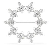 Swarovski Idyllia Women's Rhodium Plated Mixed Cut White Snowflake Brooch One Size Crystal Crystal