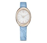 Swarovski Imber Oval Leather Strap, PVD Champagne Gold, Light Blue