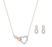 Swarovski Infinity Necklace and Stud Pierced Earrings Set with Clear Crystal Pav? and Mixed Metal Plated Finish in Infinity and Heart Design