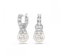 Swarovski Matrix drop earrings, Crystal pearl, Round cut, White, Rhodium plated