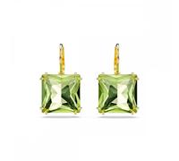 Swarovski Millenia drop earrings, Square cut, Green, Gold-tone plated