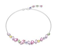 Swarovski Gema Flower Necklace, Earrings, and Bracelet Crystal Jewelry Collection, Clear, Pink, Green, Yellow Crystals, Rhodium, Gold Tone Finish, Brass, No Gemstone