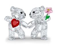 Swarovski Kris Bears Happy Together Figurine Set, Clear Crystal with a Red Heart and Pink Flower Accent, Part of the Kris Bears Collection