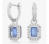 Swarovski Drop Hoop Earrings, White Crystal Pavé with a Blue Crystal in a Rhodium Plated Setting, from the Millenia Collection