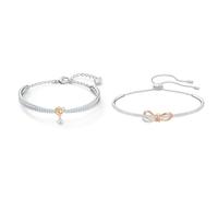 Swarovski Lifelong Heart bangle, Heart, White, Mixed metal finish & Lifelong Bow Bangle, Bow, White, Mixed Metal Finish