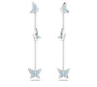 Swarovski Lilia drop earrings, Butterfly, Blue, Rhodium plated