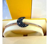SWAROVSKI Luna Bangle Moon Bracelet Black Crystal Rose Gold tone Medium 5666175