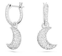 Luna drop earrings, Moon, White, Rhodium plated