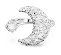 Swarovski Luna Open Ring with White Crystals and Moon Motif in a Rhodium Plated Setting, from the Swarovski Luna Collection, Size 58