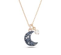 Swarovski Luna Pendant Necklace with Crescent Moon Motif and Dark Multicoloured Crystal Pavé, Rose Gold-Tone Plated Setting, from the Swarovski Luna Collection