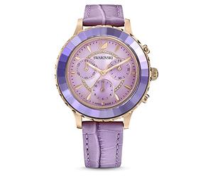 Swarovski Lux Chronograph Watch, Purple Leather Strap, Purple Sunray Dial and Crystal Details, from The Octea Collection