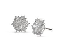 Magic stud earrings, Snowflake, White, Rhodium plated