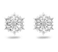 Magic stud earrings, Snowflake, White, Rhodium plated