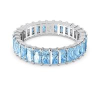 Swarovski Matrix Baguette Cut Ring, Blue, Rhodium Plated (Size 60)