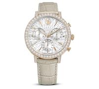 Swarovski Matrix Chrono Watch Leather Strap, Swiss Made, Clear Crystals, Pink, Taupe, Rose-Gold Finish, Taupe