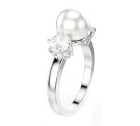 Swarovski Matrix Cocktail Ring, Crystal Pearl and Clear Round-Cut Stones in a Rhodium-Finished Setting, Size L, Part of the Matrix Collection