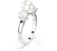 Swarovski Matrix Cocktail Ring, Crystal Pearl and Clear Round-Cut Stones in a Rhodium-Finished Setting, Size L, Part of the Matrix Collection