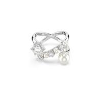 Matrix cocktail ring, Crystal pearl, Round cut, White, Rhodium plated