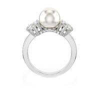 Matrix cocktail ring, Crystal pearl, Round cut, White, Rhodium plated