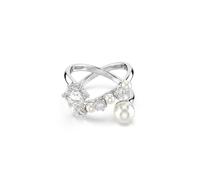 Swarovski Matrix cocktail ring, Crystal pearl, Round cut, White, Rhodium plated, 52