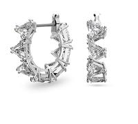 Matrix hoop earrings, White, Rhodium plated