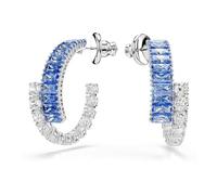 Swarovski Matrix Hoop Earrings, Blue and Clear Mixed-Cut Crystals in a Rhodium-Finished Setting, Part of the Swarovski Matrix Collection
