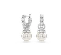 Swarovski Matrix drop earrings, Crystal pearl, Round cut, White, Rhodium plated