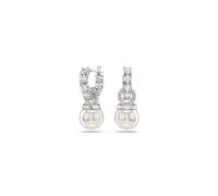 Swarovski Matrix Drop Earrings, Clear Round-Cut Crystals and Crystal Pearls in a Rhodium-Finished Setting, Part of the Swarovski Matrix Collection