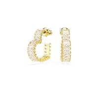 Swarovski Matrix hoop earrings, Baguette cut, Heart, Small, White, Gold-tone plated