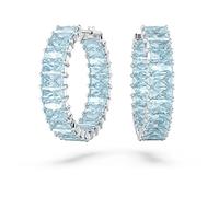 Swarovski Matrix hoop earrings, Baguette cut, Blue, Rhodium plated