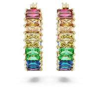 Swarovski Matrix hoop earrings, Baguette cut, Multicoloured, Gold-tone plated