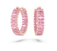Swarovski Matrix hoop earrings, Baguette cut, Pink, Rose gold-tone plated