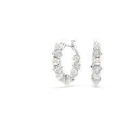 Swarovski Matrix Hoop Earrings, Clear Round-Cut Crystals and Crystal Pearls in a Rhodium-Finished Setting, Part of the Swarovski Matrix Collection
