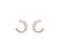 Swarovski Matrix hoop earrings, Crystal pearl, Round cut, White, Rose gold-tone plated