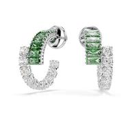 Swarovski Matrix Hoop Earrings, Green and Clear Mixed-Cut Crystals in a Rhodium-Finished Setting, Part of the Swarovski Matrix Collection