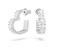 Swarovski Matrix hoop earrings, Heart, Small, White, Rhodium plated